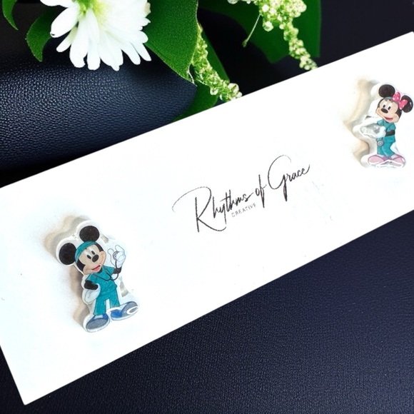 Medical Staff Mouse Ears Stud Earrings - Playful and Professional! 🩺 NWT Studs - Picture 2 of 4